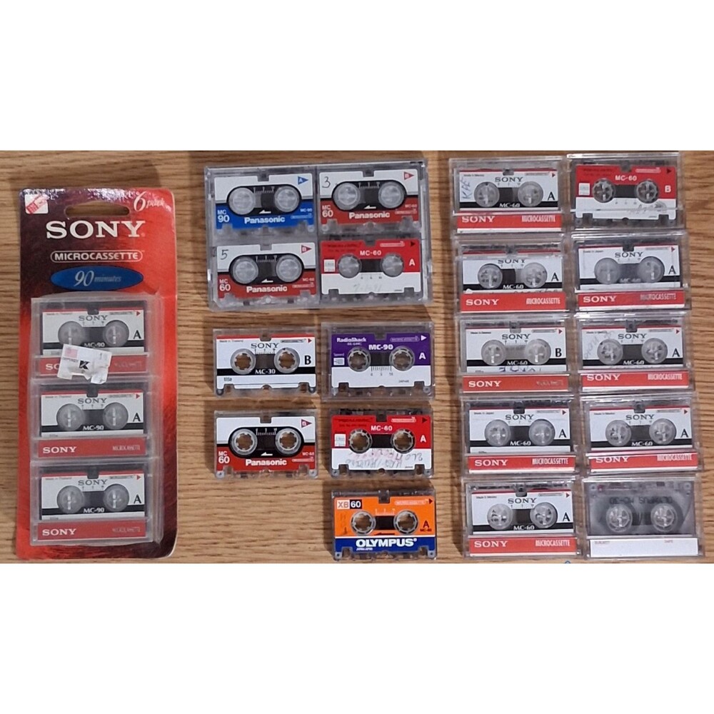 Vintage Microcassette Tape Lot of 24 – Sony MC-90/60 New and Used Various Brands